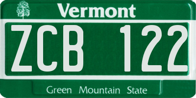 VT license plate ZCB122