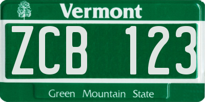VT license plate ZCB123
