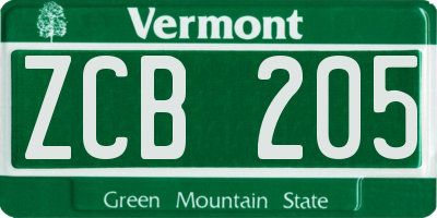VT license plate ZCB205
