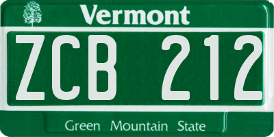 VT license plate ZCB212