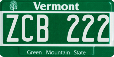 VT license plate ZCB222