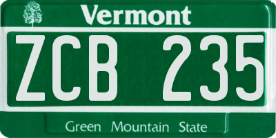 VT license plate ZCB235