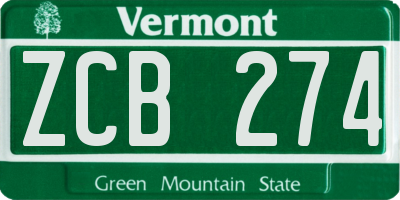 VT license plate ZCB274