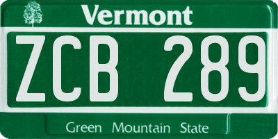 VT license plate ZCB289