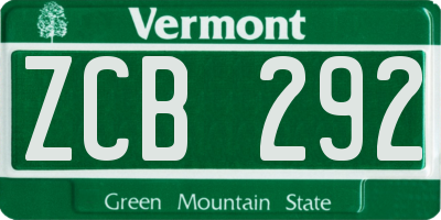 VT license plate ZCB292