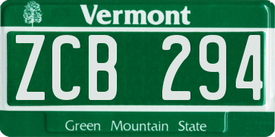 VT license plate ZCB294