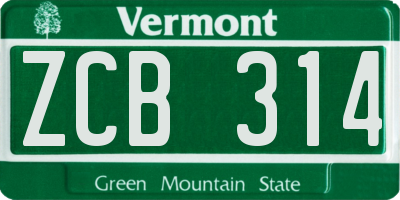 VT license plate ZCB314
