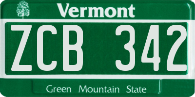 VT license plate ZCB342