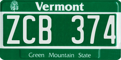 VT license plate ZCB374