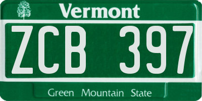 VT license plate ZCB397