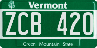 VT license plate ZCB420