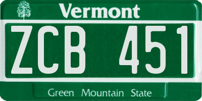 VT license plate ZCB451
