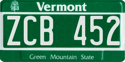 VT license plate ZCB452