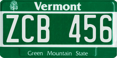 VT license plate ZCB456
