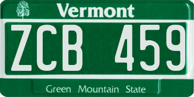 VT license plate ZCB459