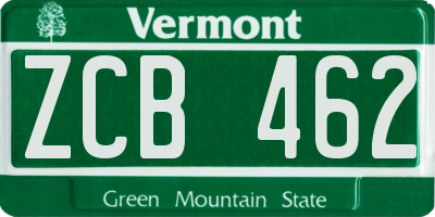 VT license plate ZCB462