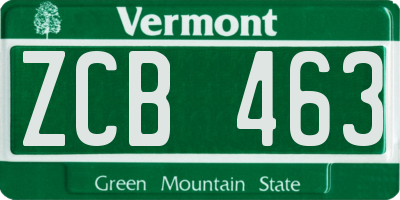 VT license plate ZCB463