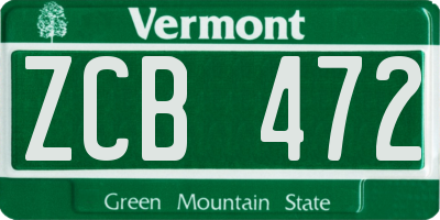 VT license plate ZCB472