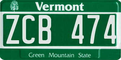 VT license plate ZCB474