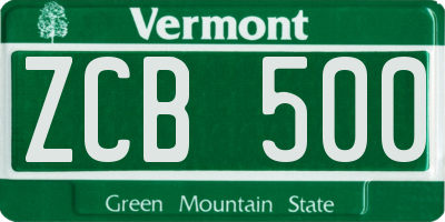 VT license plate ZCB500