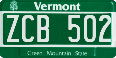 VT license plate ZCB502