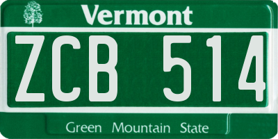 VT license plate ZCB514