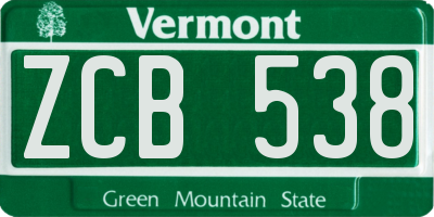 VT license plate ZCB538