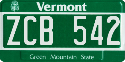 VT license plate ZCB542