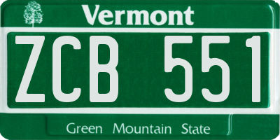 VT license plate ZCB551