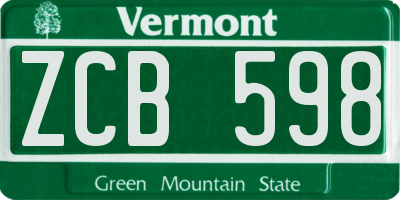 VT license plate ZCB598