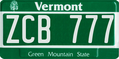 VT license plate ZCB777