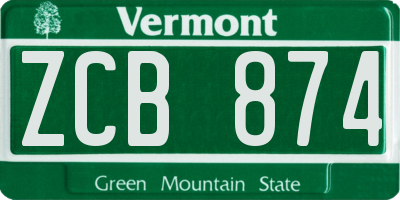 VT license plate ZCB874