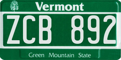 VT license plate ZCB892
