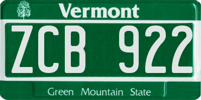 VT license plate ZCB922