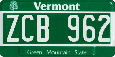 VT license plate ZCB962