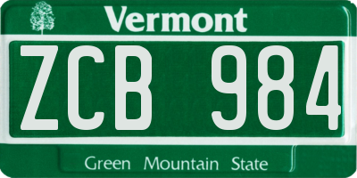 VT license plate ZCB984