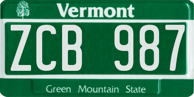 VT license plate ZCB987