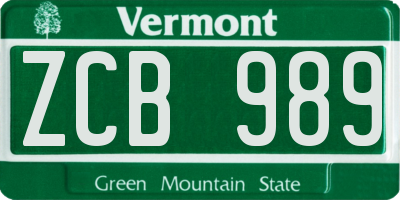 VT license plate ZCB989