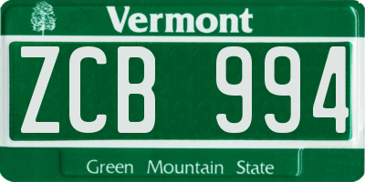 VT license plate ZCB994