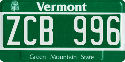 VT license plate ZCB996