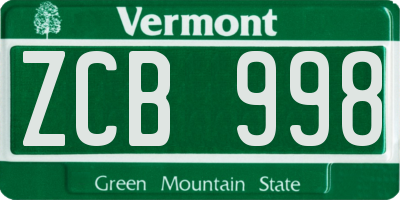 VT license plate ZCB998