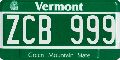 VT license plate ZCB999