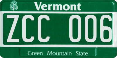 VT license plate ZCC006