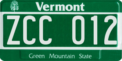 VT license plate ZCC012