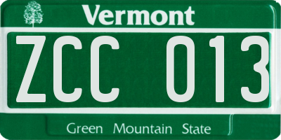 VT license plate ZCC013