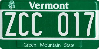 VT license plate ZCC017