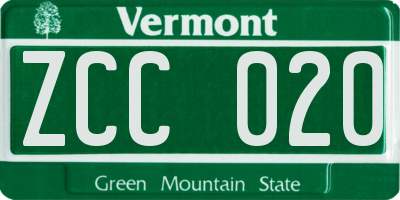 VT license plate ZCC020