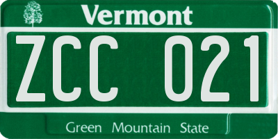 VT license plate ZCC021