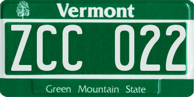 VT license plate ZCC022