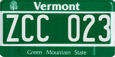 VT license plate ZCC023
